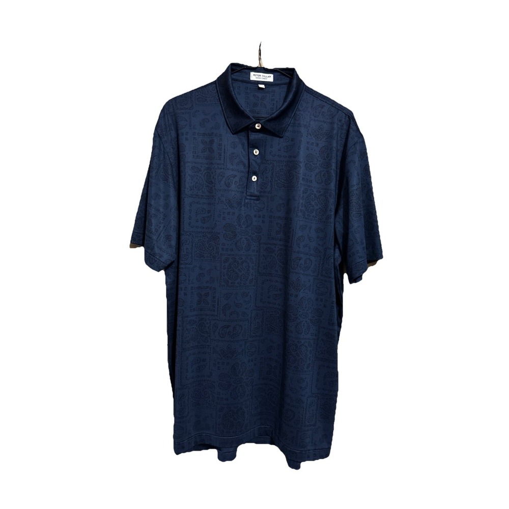 Peter Millar Summer Comfort Men's Polo L Short Sleeve Dark Blue Paisley - Picture 3 of 16